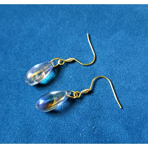 Boucle d'oreille perles en verre transparente, crochet en métal acier inoxydable doré