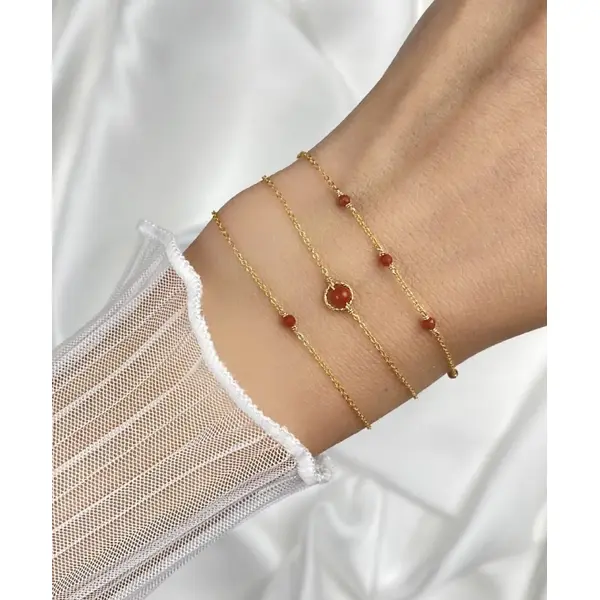 Bracelet fin multi-pierres en or laminé et jaspe rouge - bracelet minimaliste en argent 925 ou en or - bijoux pierres fines naturelles