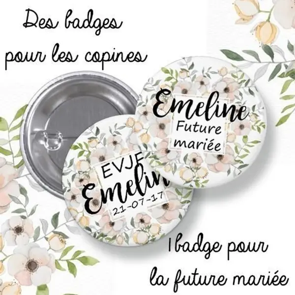 Badges EVJF rond grand format en métal - modèle fleuri| romantique -