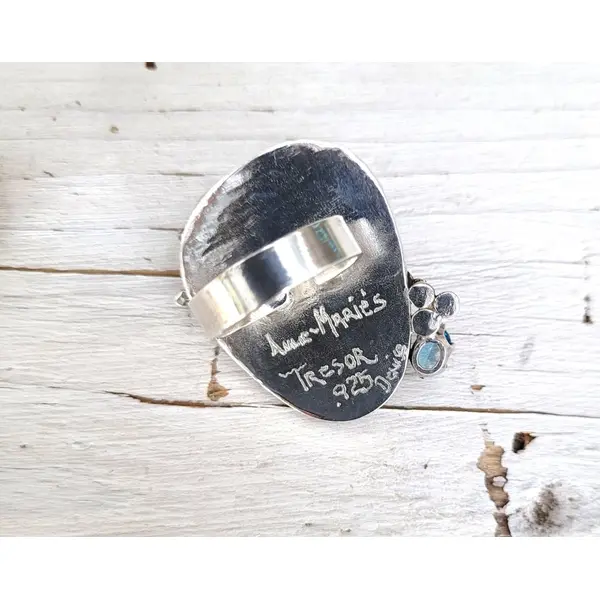 Splendide bague ajustable en argent 925 , avec cabochon koroit boulder opale d'australie et topaze bleue : cadeau pour elle !!!