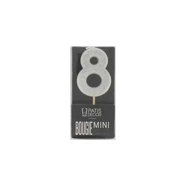 Bougie argentée pailletée chiffre 8