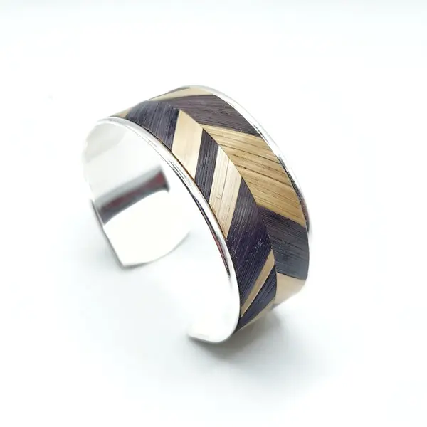 Bracelet en marqueterie de paille de seigle de bourgogne - bijou unique argent - cadeau original