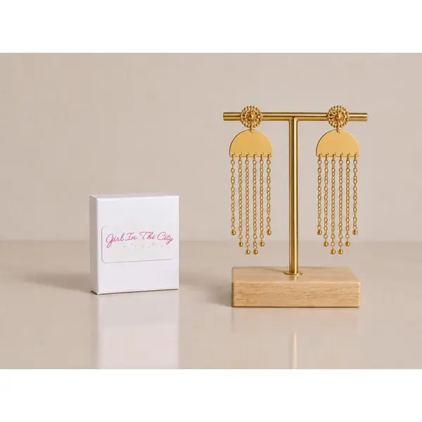 Boucles d'oreilles dorées à chaînes pendantes - boucles d'oreilles pendantes été - bijou tendance femme -