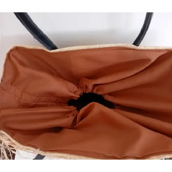 Sac-panier malgache beige avec tissu exotique /dentelle (customisé)