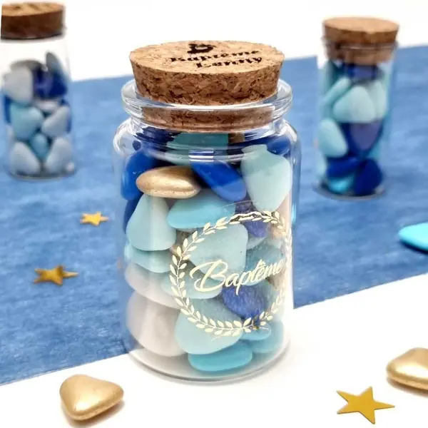12 Pots à dragées Baptême avec bouchon personnalisable