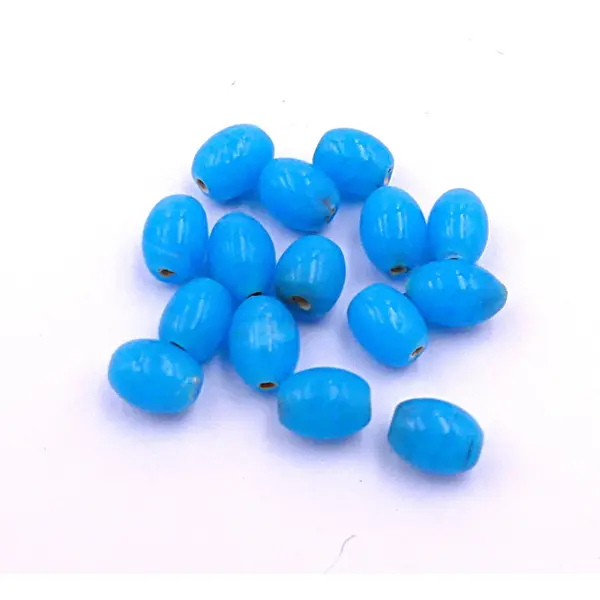 15 perles en verre bleu, ovales, 8x6 mm