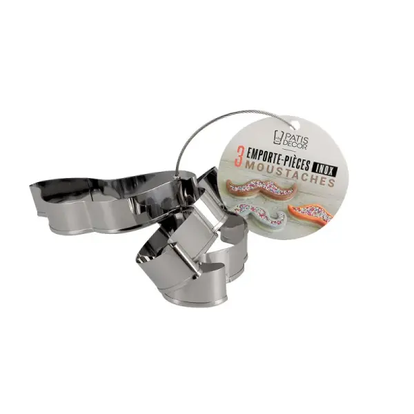 Lot de 3 emporte-pièces moustaches en inox