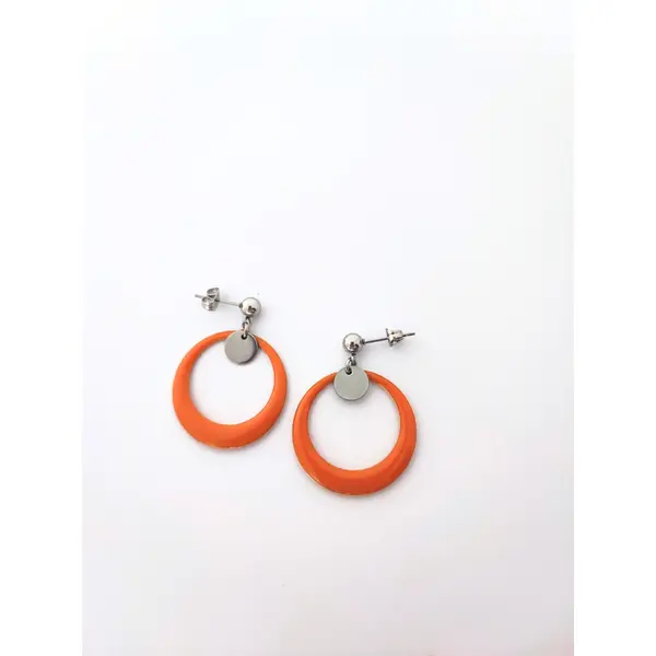 Boucles d’oreilles en acier inoxydable, anneaux émaillés jaune