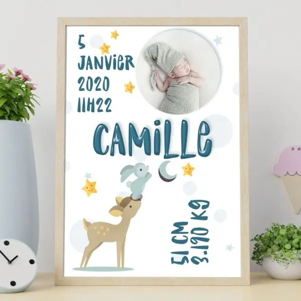 Affiche de naissance personnalisée Cerf