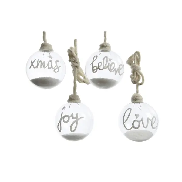 4 Boules en verre transparent à paillettes et texte