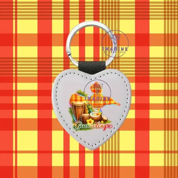 Porte clé - sublimation - impression infusible ink - carte guadeloupe - madras - noix de coco - tambours