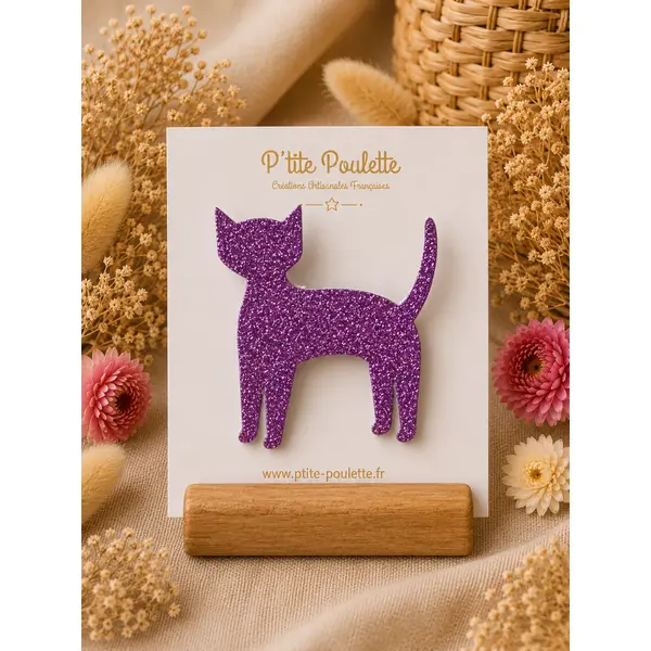Broche chat pailletée– bijou fantaisie – accessoire veste pull – création artisanale française