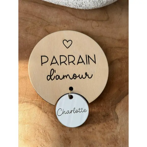 Magnet en bois avec pendentif personnalisé - demande surprise parrain marraine - annonce grossesse - cadeau baptême communion