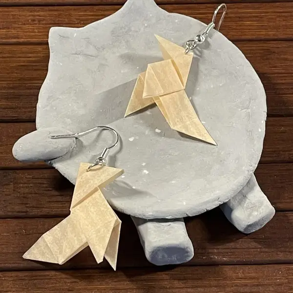Boucles d'oreilles origami cocotte saumon rayé