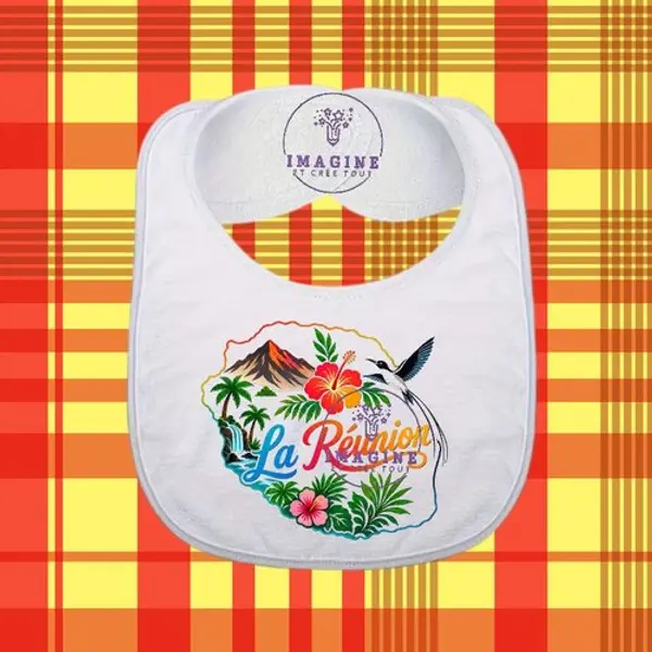 Bavoir - sublimation - impression infusible ink - carte - île de la réunion - 974