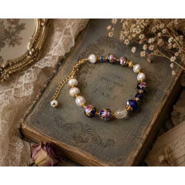 Bracelet femme ajustable intemporel romantique bohème vintage chic véritable perle culture eau douce blanche perle bleue marine fleurie
