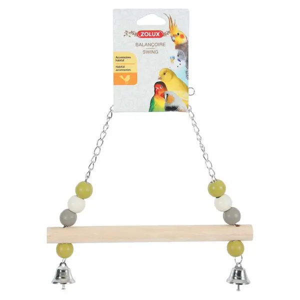 Balancoire bois chaine métal pour oiseau