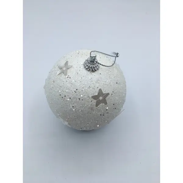 3 Boules blanches à paillettes et étoiles