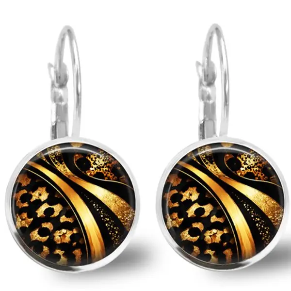 Boucle d'oreille peau dorer et noir argenté et verre dormeuses