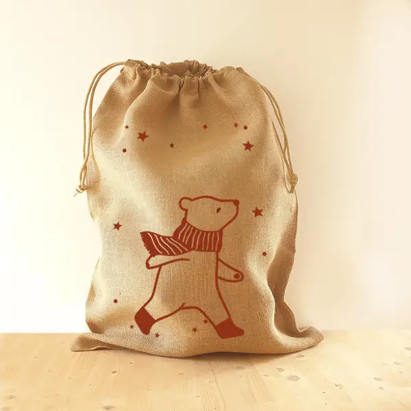 Hotte de Noël Vintage Ours | Jute personnalisée XXL