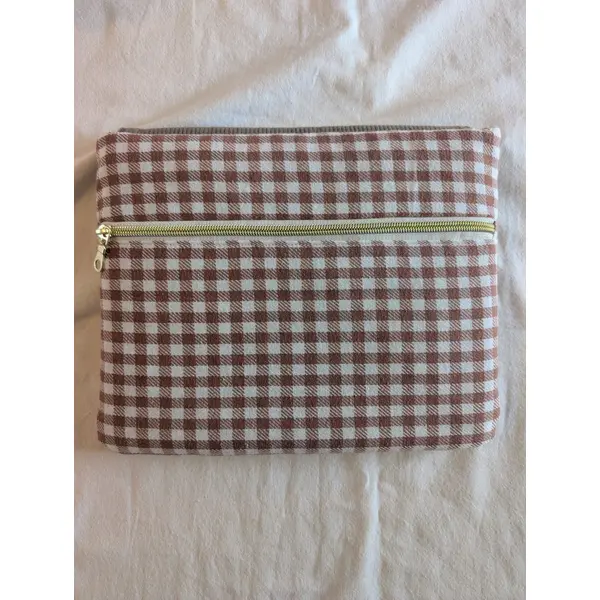Pochette tablette 11 pouces en tissu à carreaux et velours côtelé