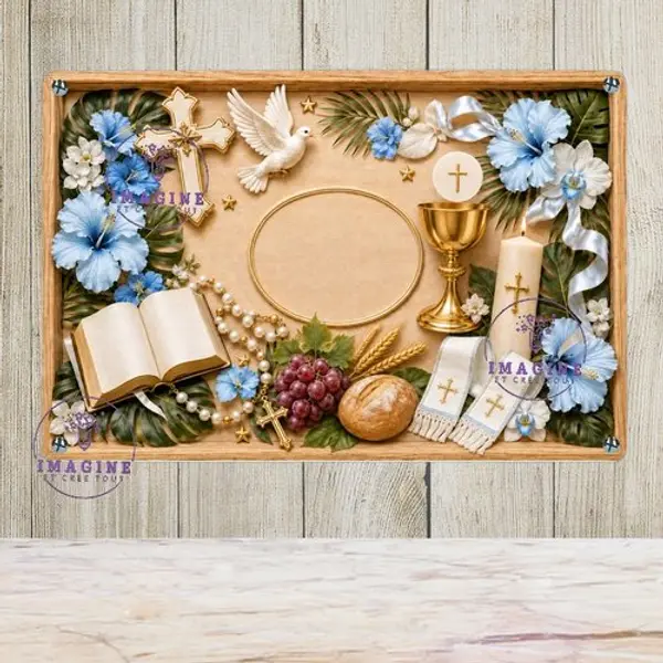 Tableau mural - sublimation - impression infusible ink - plaque aluminium - première communion garçon - effet 3d