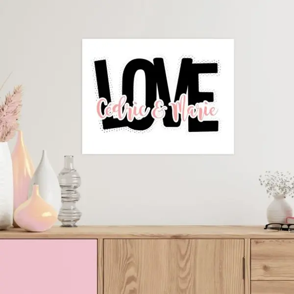 Affiche / Plaque aluminium personnalisée avec prénoms Love | Saint Valentin | Cadeau couple