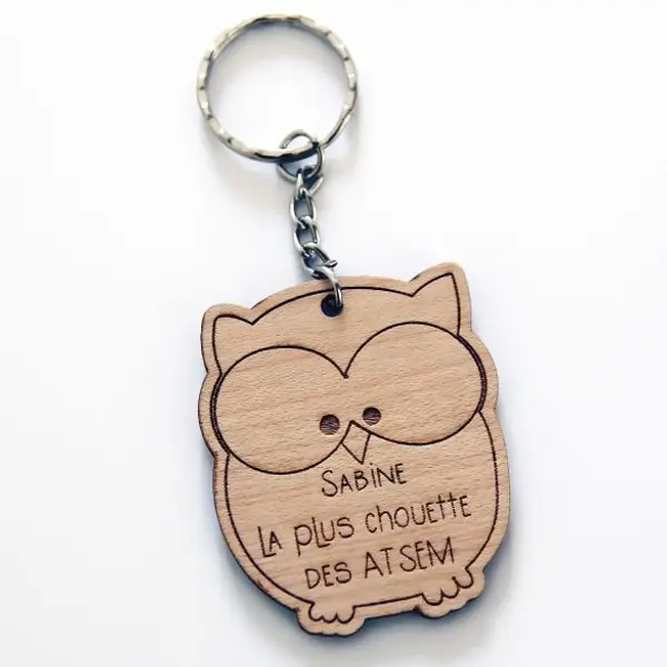 Porte clé personnalisable Chouette en bois