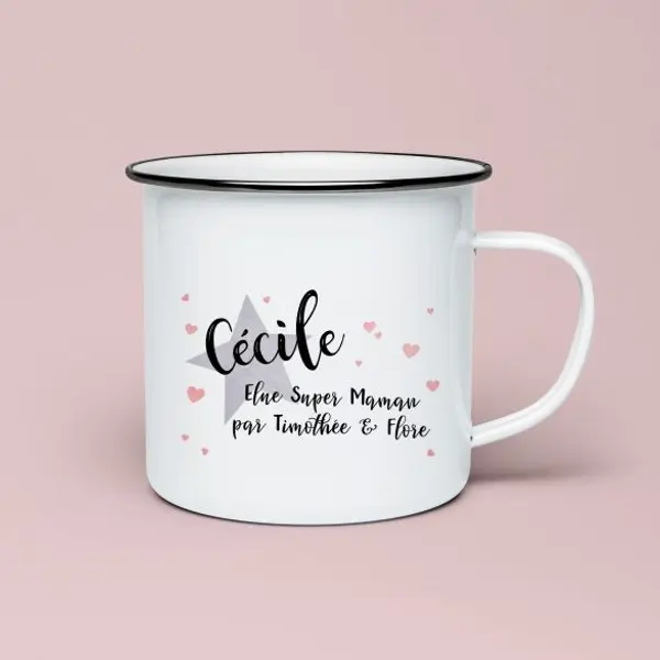 Tasse émaillée personnalisable Super Maman | Idée Cadeau fête des mères