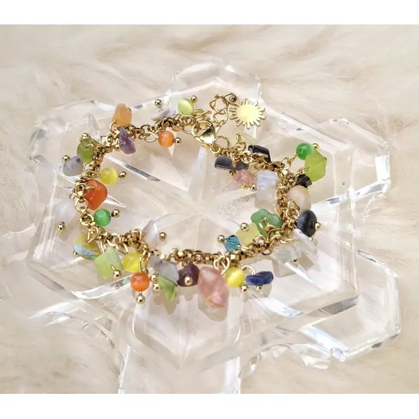 Bracelet "odyssée solaire" – acier inoxydable & cascade de pierres naturelles