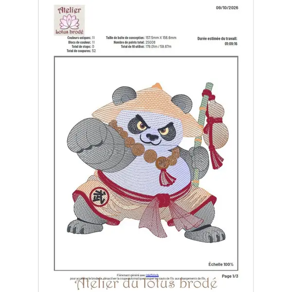 Fichier broderie machine- panda- panda kiba dachi