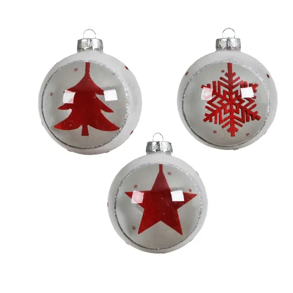 3 Boules blanches et transparentes avec décoration en feutrine rouge