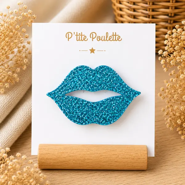 Broche lèvres pailletées – bijou fantaisie chic fait main – accessoire mode femme – création artisanale française