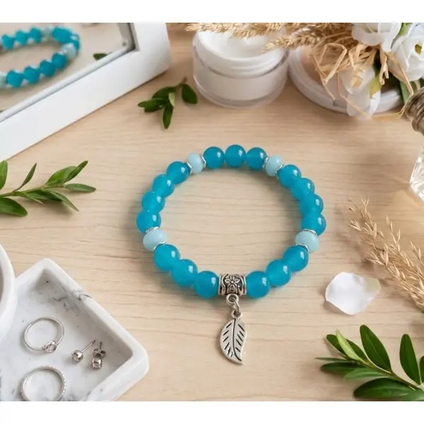 Bracelet fil élastique perles en verre imitation jade