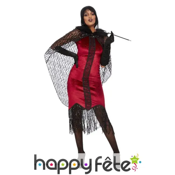 Robe Charleston rouge de vampire avec cape noire