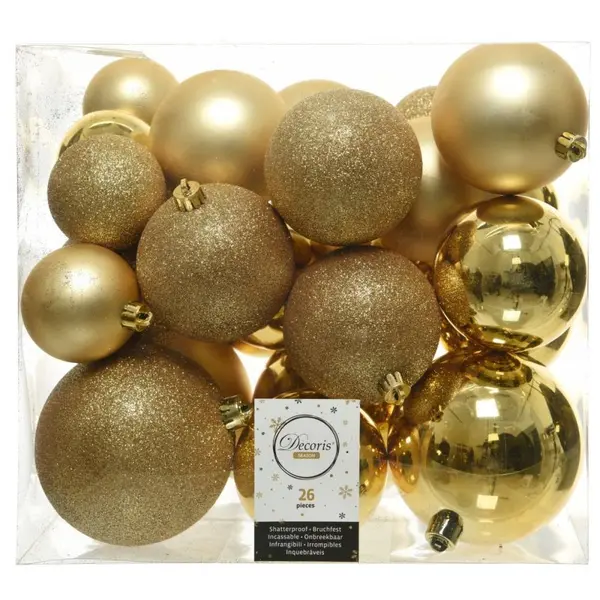 26 Boules de Noël classiques or plastique