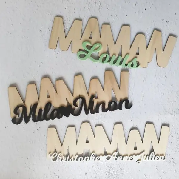Structure bois Maman & prénoms | Cadeau fête des mères