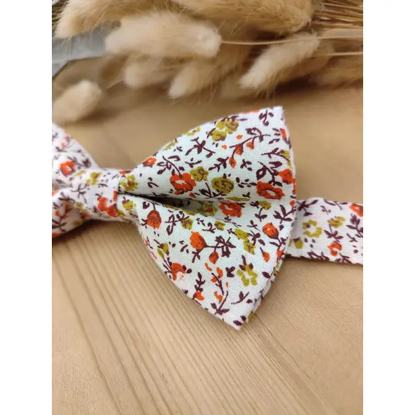 Nœud papillon double adulte/enfant - pochette costume, bts de manchette, bracelet - fleurs liberty orange, - mariage champêtre
