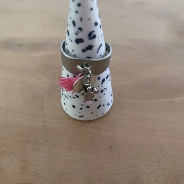 Bague réglable pompon et tortue