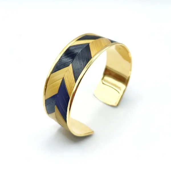 Bracelet en marqueterie de paille de seigle de bourgogne - bijou unique en laiton doré a l'or fin – fait main – cadeau original