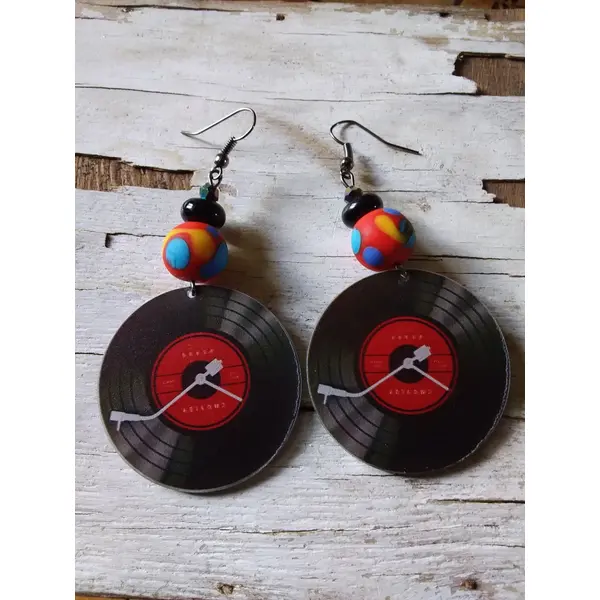 Disco...boucles d’oreilles originales, ludiques, ooak, perle au chalumeau, création artisanale unique