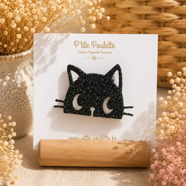 Broche pailletées chat – bijou fantaisie – accessoire mode femme – création artisanale française