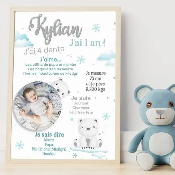 Affiche souvenir de 1 er anniversaire Ours