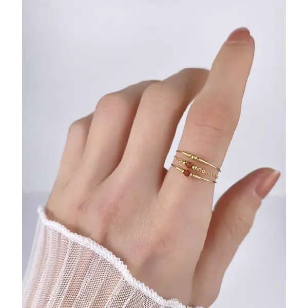 Trio de bagues fines empilables en argent 925 et jaspe rouge - lot de bagues minimalistes en argent 925 ou en or