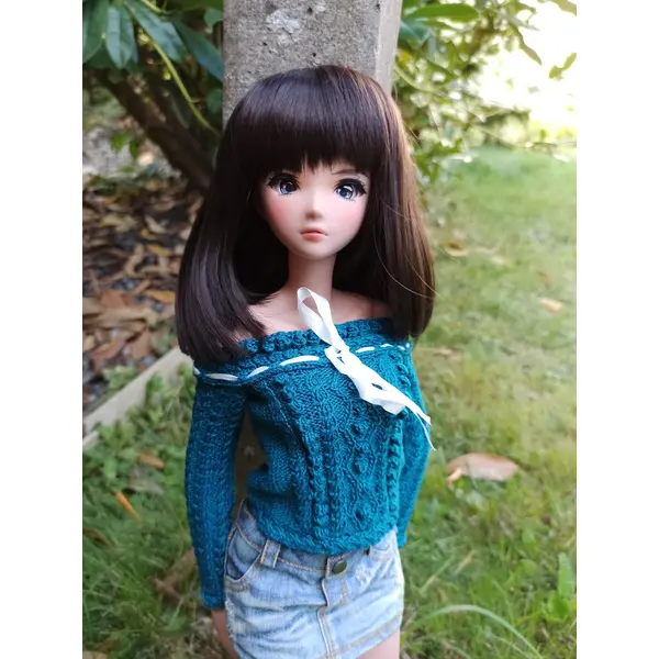 Pull tricoté main pour smart doll classique – vêtement artisanal en point fantaisie – modèle automne écossais