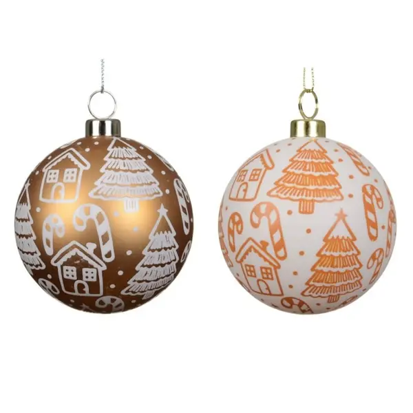 2X3 Boules de Noël blanches et caramel