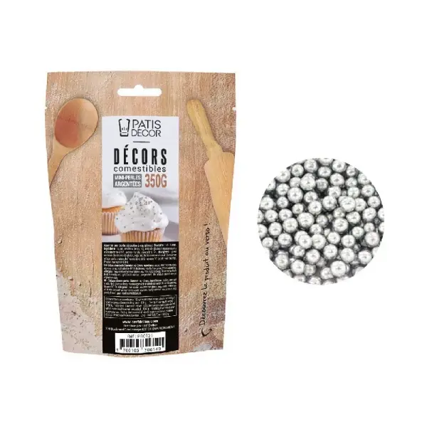 Mini perles argentées comestibles Ø 2 mm 350 g