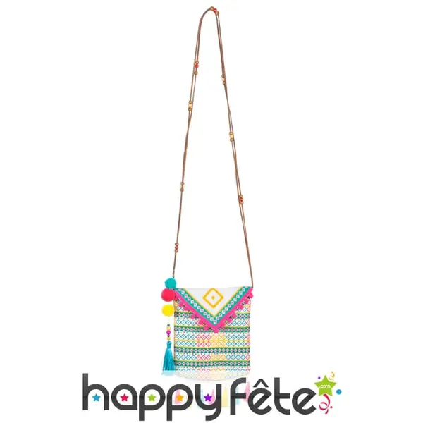 Sac à pompons multicolore avec zip pour adulte