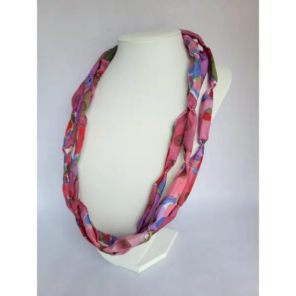 Collier en soie floral, collier multirang rose