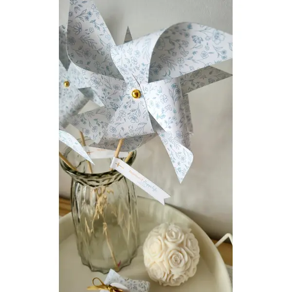 Moulin à vent - collection lou - bleu ciel & or - baptême / communion / mariage